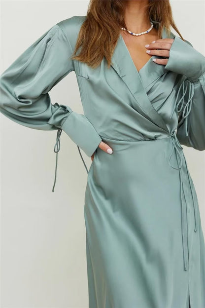 Womens Lace Up Wrap Midi Dress | noémi