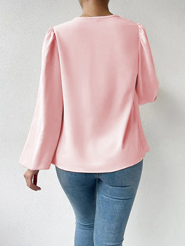 Womens Draped VNeck Long Sleeve Top | Loose Fit Blouse | noémi