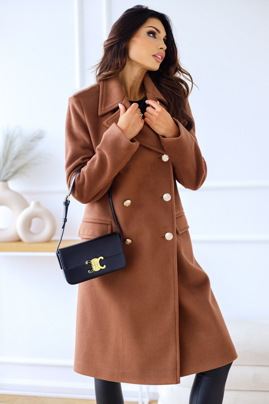 Womens Woolen Coat | Double Breasted, Long Sleeve, Collared Outerwear | noémi