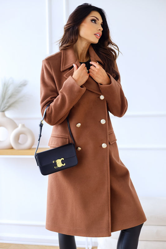 Womens Woolen Coat | Double Breasted, Long Sleeve, Collared Outerwear | noémi