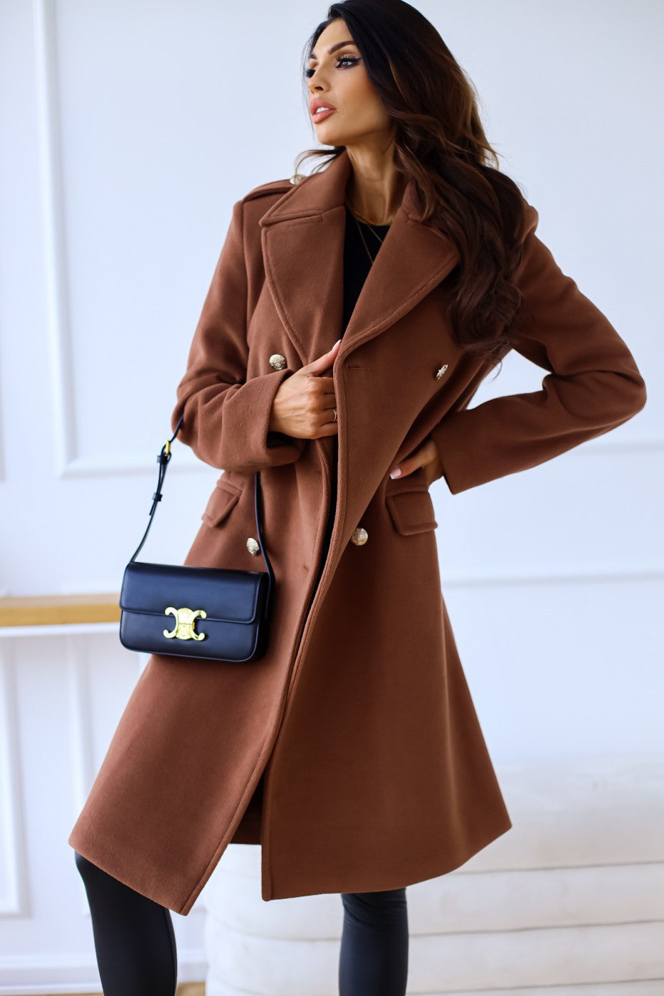Womens Woolen Coat | Double Breasted, Long Sleeve, Collared Outerwear | noémi