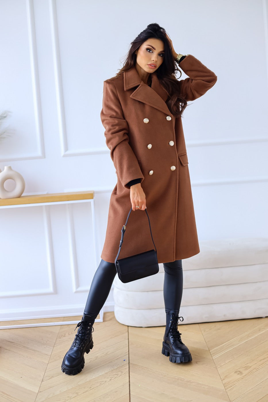 Womens Woolen Coat | Double Breasted, Long Sleeve, Collared Outerwear | noémi