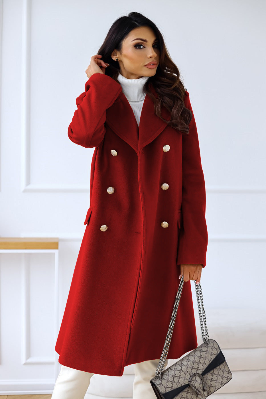 Womens Woolen Coat | Double Breasted, Long Sleeve, Collared Outerwear | noémi