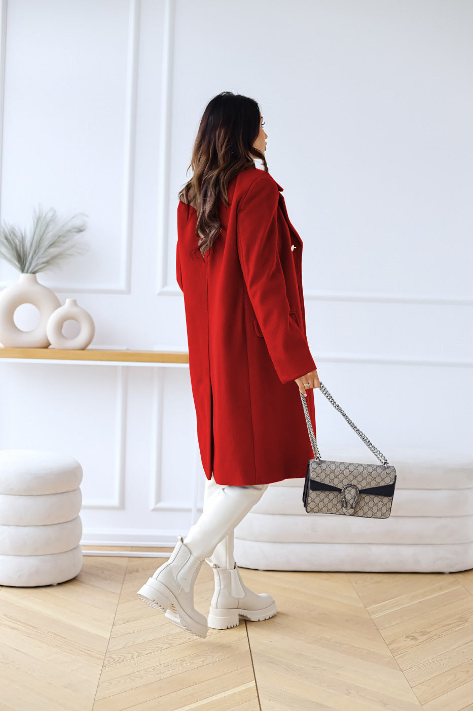 Womens Woolen Coat | Double Breasted, Long Sleeve, Collared Outerwear | noémi