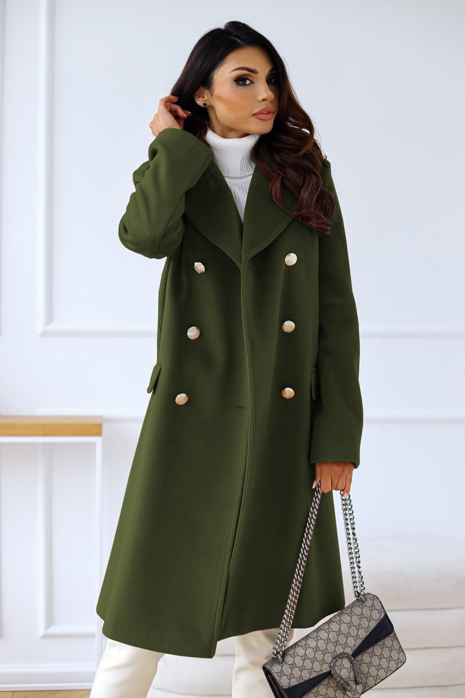 Womens Woolen Coat | Double Breasted, Long Sleeve, Collared Outerwear | noémi