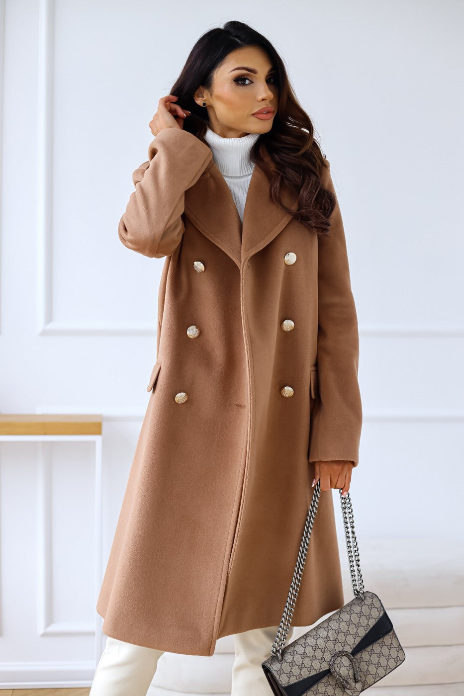 Womens Woolen Coat | Double Breasted, Long Sleeve, Collared Outerwear | noémi