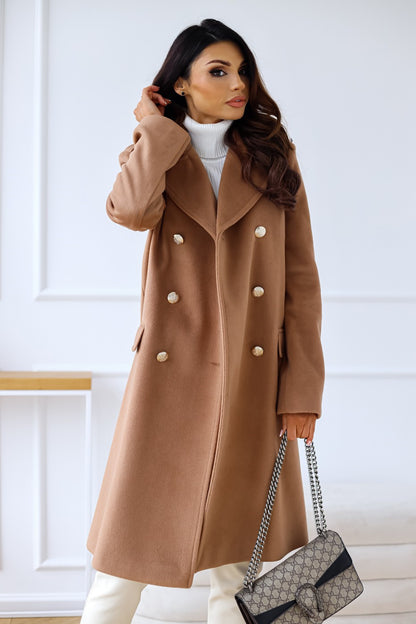 Womens Woolen Coat | Double Breasted, Long Sleeve, Collared Outerwear | noémi