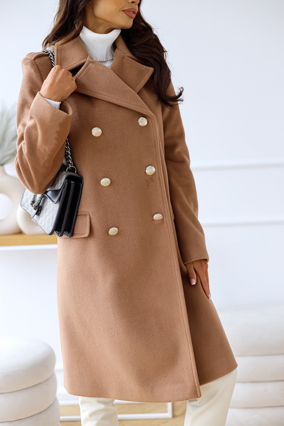 Womens Woolen Coat | Double Breasted, Long Sleeve, Collared Outerwear | noémi