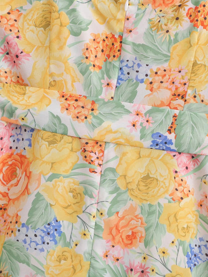 Square Collar Printed Dress with Belt Laminated Detail | noémi