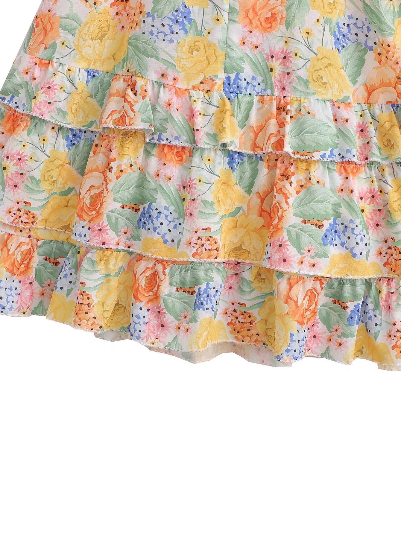 Square Collar Printed Dress with Belt Laminated Detail | noémi