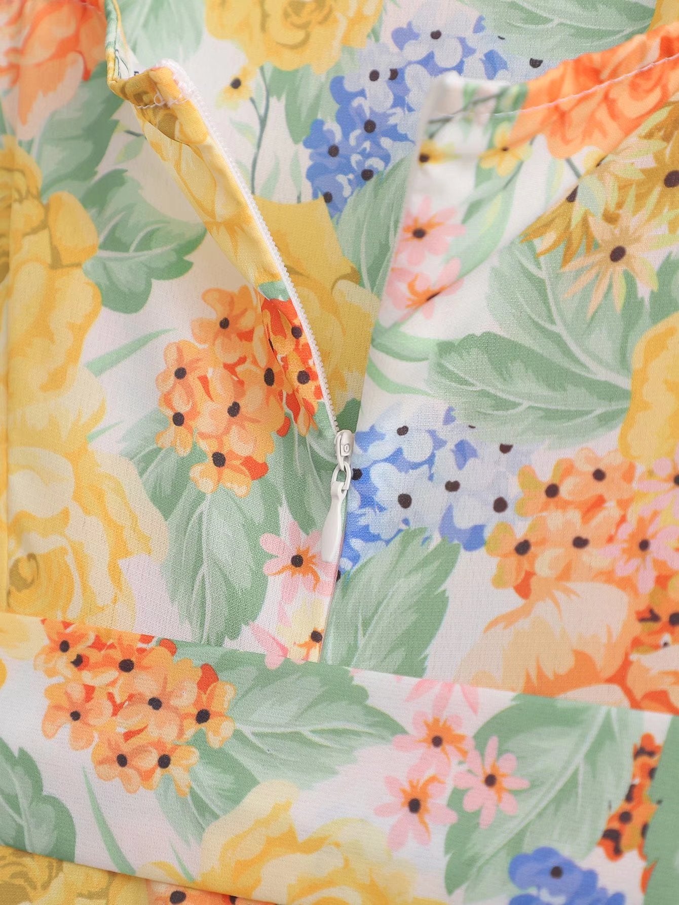 Square Collar Printed Dress with Belt Laminated Detail | noémi