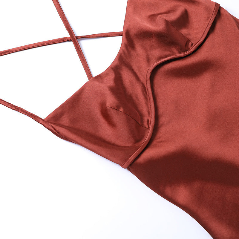 Satin Strap Maxi Dress | Backless Lace Up Waist | noémi