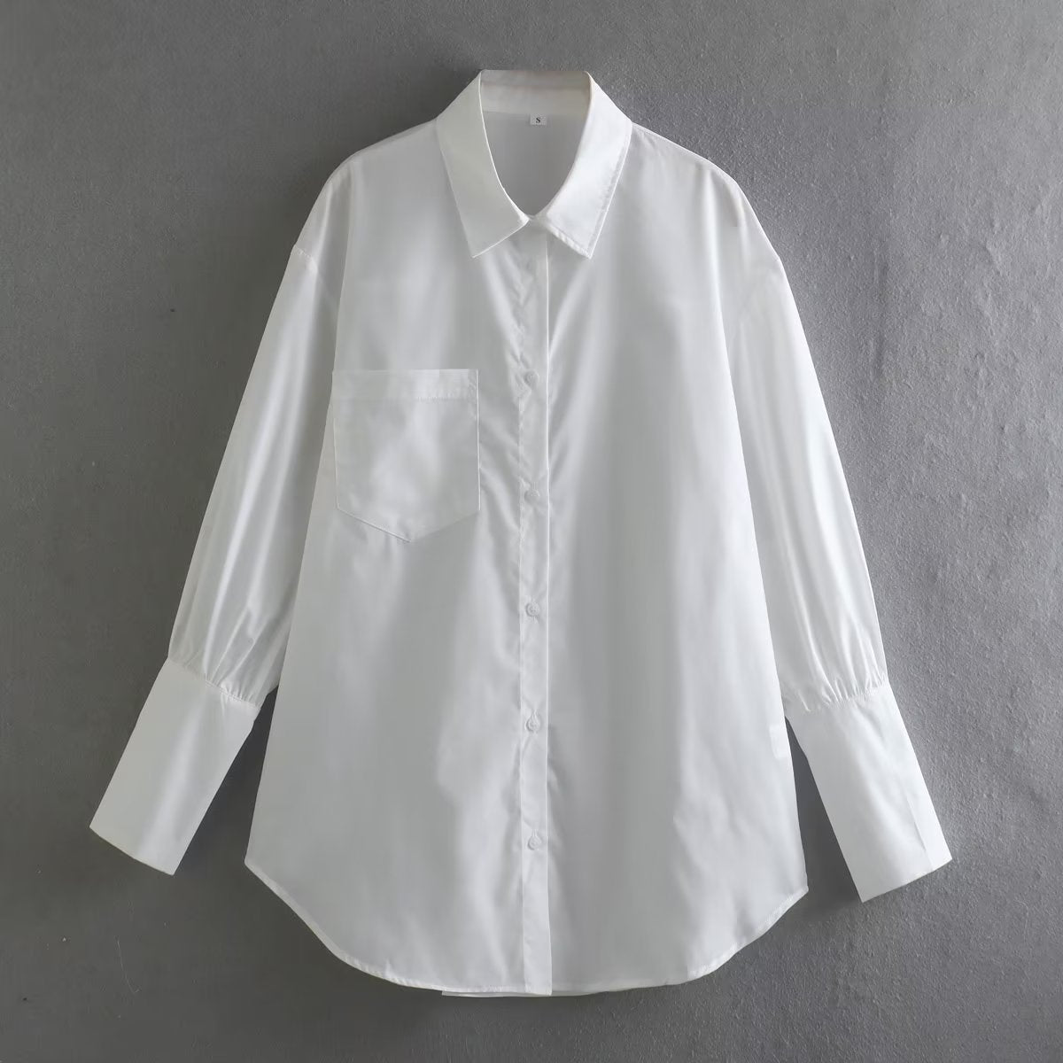 White Polo Collar Shirt | Long Sleeve Single Pocket | noémi