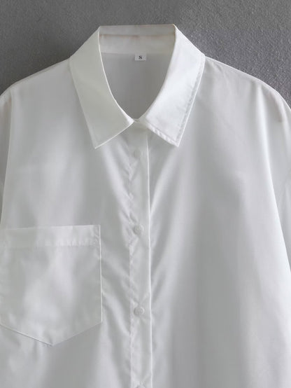 White Polo Collar Shirt | Long Sleeve Single Pocket | noémi