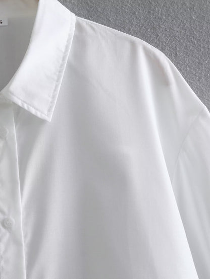 White Polo Collar Shirt | Long Sleeve Single Pocket | noémi