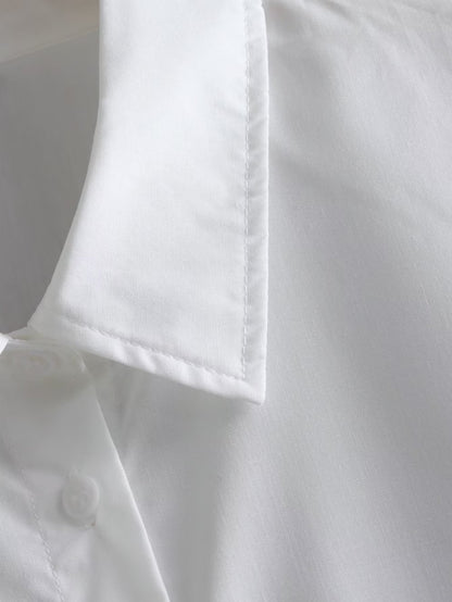 White Polo Collar Shirt | Long Sleeve Single Pocket | noémi