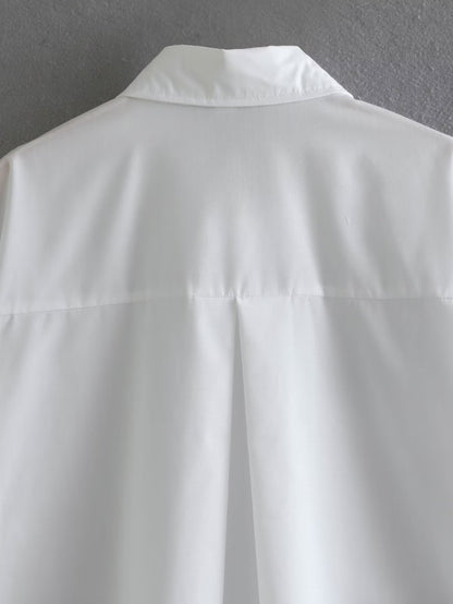 White Polo Collar Shirt | Long Sleeve Single Pocket | noémi