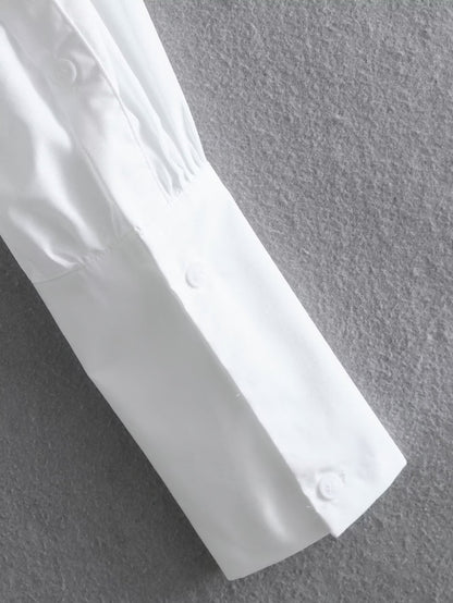 White Polo Collar Shirt | Long Sleeve Single Pocket | noémi