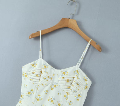 Floral Slim Fit Dress | Slim Waist Ruched Print with Steel Bracket Support | noémi