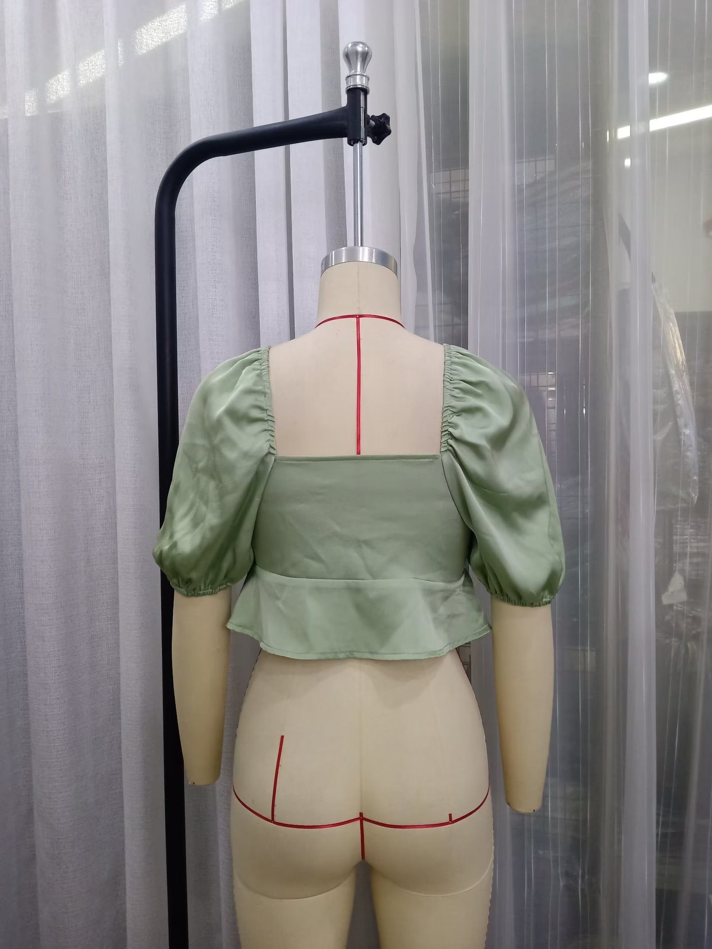 Lace Up Puff Sleeve Crop Top | Slim Fit Blouse for Women | noémi