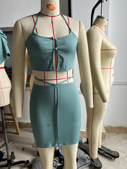 Sleeveless Strap Crop Top & Skinny Sheath Skirt Set | noémi