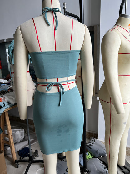 Sleeveless Strap Crop Top & Skinny Sheath Skirt Set | noémi