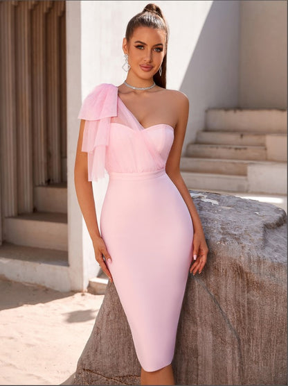 One Shoulder Mesh Fishtail Dress | Slimming Fit & Cocktail Dress | noémi