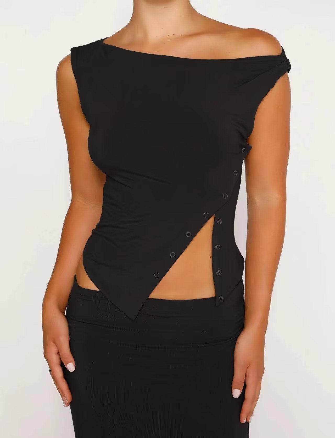 Snap Button Crop Top | Off Shoulder Cutout Tank | noémi