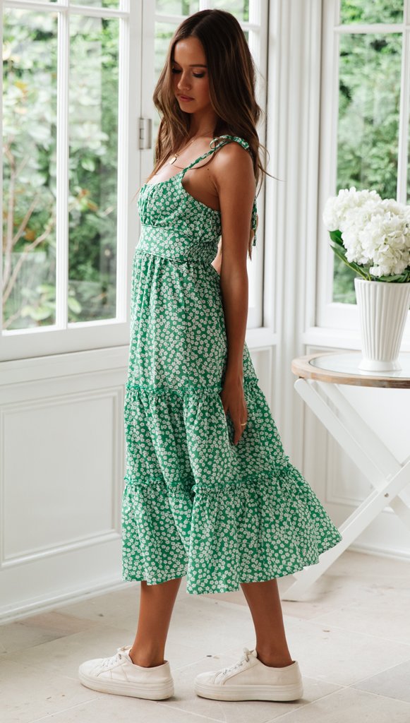 Floral Smocked Midi Dress | Tie Strap, Flowy Fit, Lightweight | noémi