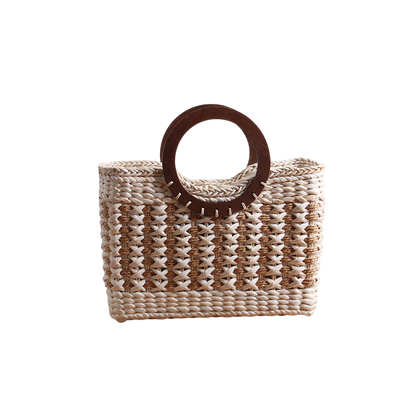 Striped Straw Tote Bag – Large‑Capacity Rattan Beach Bag | noémi