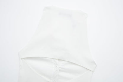 Halter Shirt | Sleeveless Cardigan with Collared, Backless Lace Up Detail | noémi