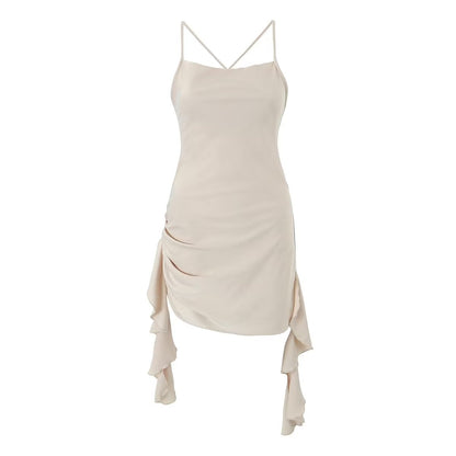 Backless V Neck Slim Fit Dress with 3D Floral Detail and Ribbon Tie | noémi