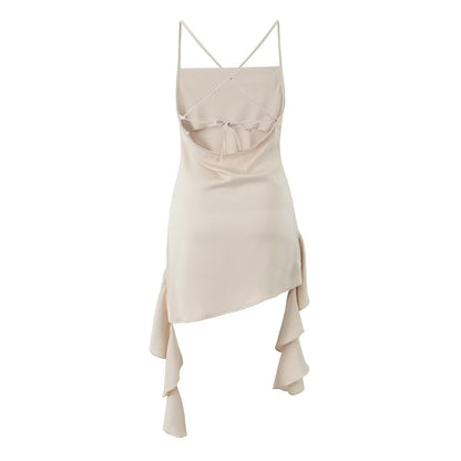 Backless V Neck Slim Fit Dress with 3D Floral Detail and Ribbon Tie | noémi