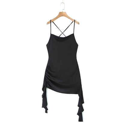 Backless V Neck Slim Fit Dress with 3D Floral Detail and Ribbon Tie | noémi