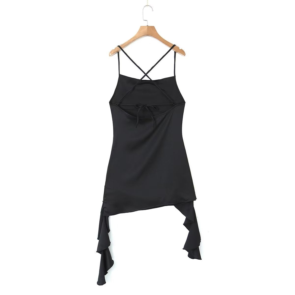 Backless V Neck Slim Fit Dress with 3D Floral Detail and Ribbon Tie | noémi