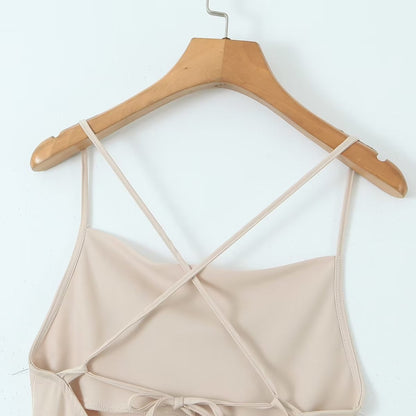 Backless V Neck Slim Fit Dress with 3D Floral Detail and Ribbon Tie | noémi