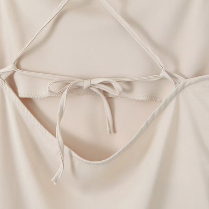 Backless V Neck Slim Fit Dress with 3D Floral Detail and Ribbon Tie | noémi