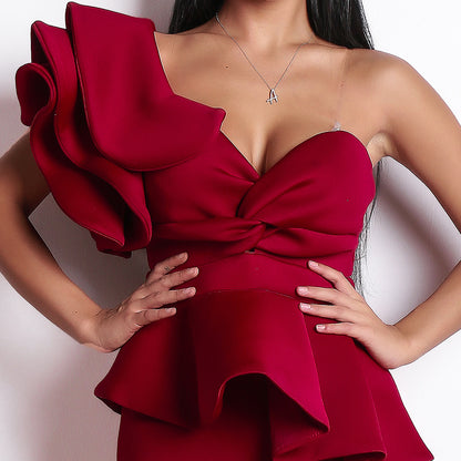 Off Shoulder Ruffled Backless Slim Fit Dinner Dress For Women | noémi