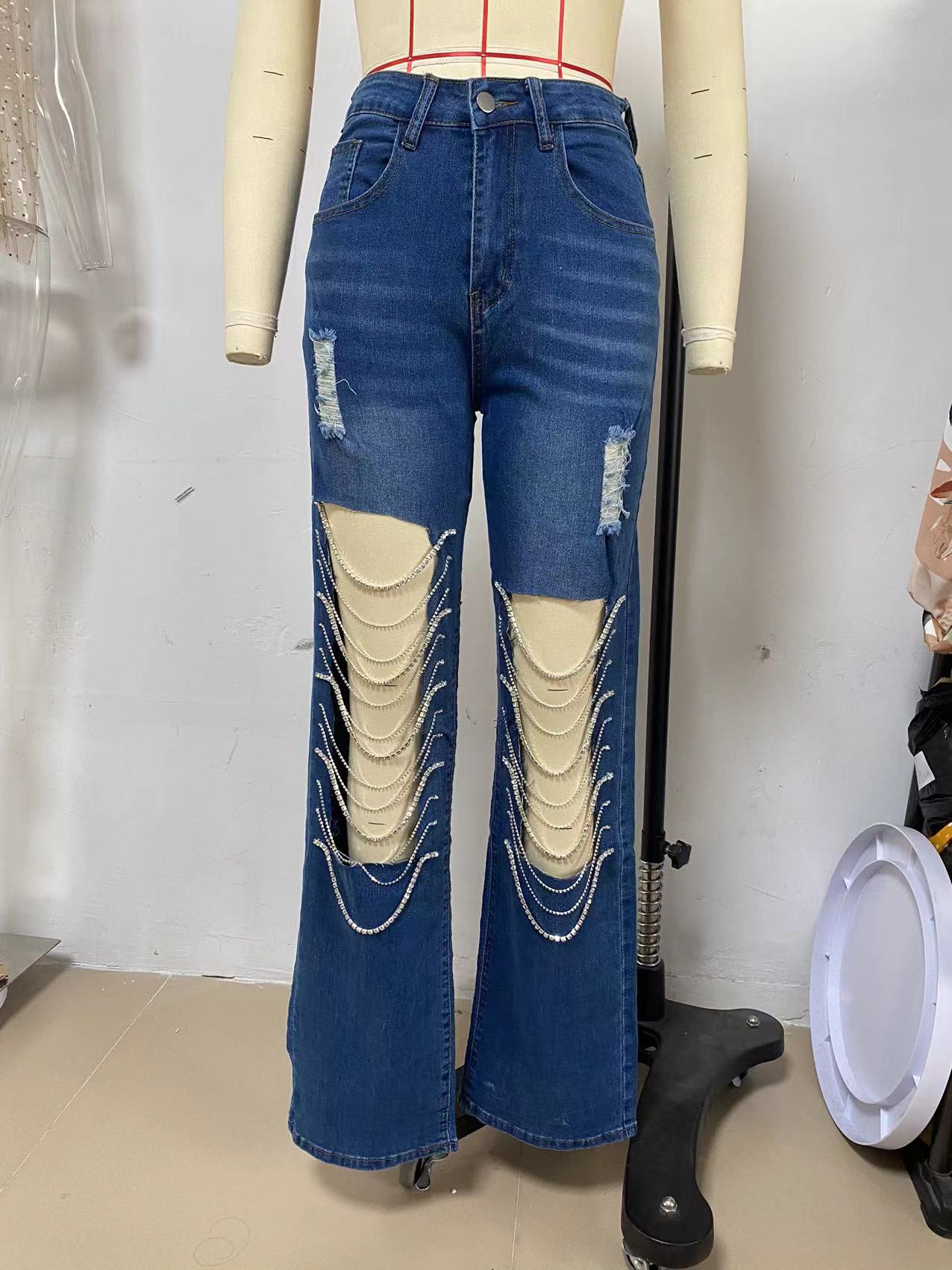 Ripped Straight Leg Jeans | Chain Detail | High Waisted Distressed Denim | noémi
