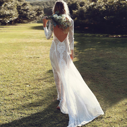 Fall Lace Wedding Dress | Long Sleeve, Backless Floor Length Gown | noémi