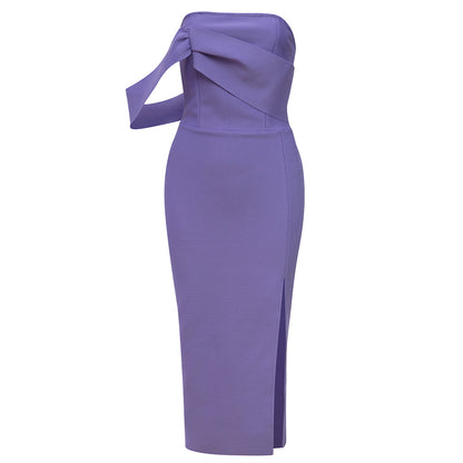 One Shoulder Lavender Midi Dress | Bodycon Fit with Side Slit | noémi