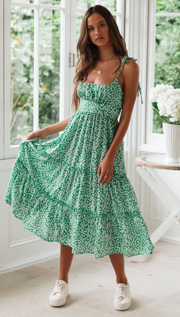 Floral Smocked Midi Dress | Tie Strap, Flowy Fit, Lightweight | noémi