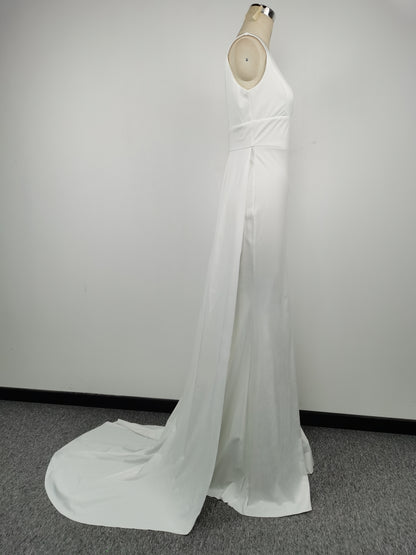 VNeck Wedding Dress | Sleeveless White Gown with Long Tail | noémi