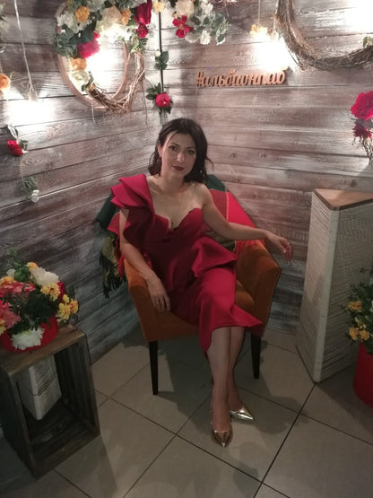 Off Shoulder Ruffled Backless Slim Fit Dinner Dress For Women | noémi