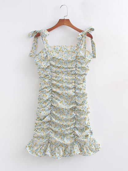 Printed Pleated Suspender Dress | Casual Midi Dress | noémi