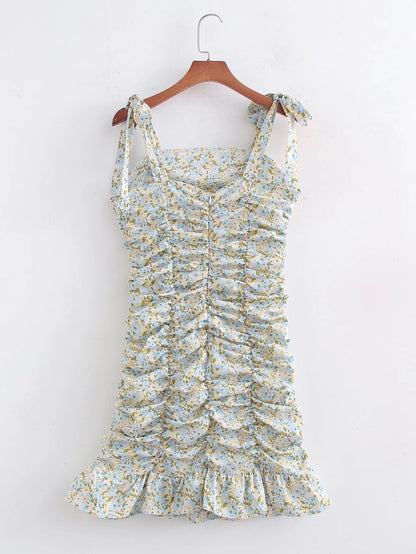 Printed Pleated Suspender Dress | Casual Midi Dress | noémi