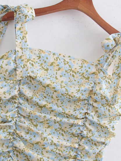 Printed Pleated Suspender Dress | Casual Midi Dress | noémi