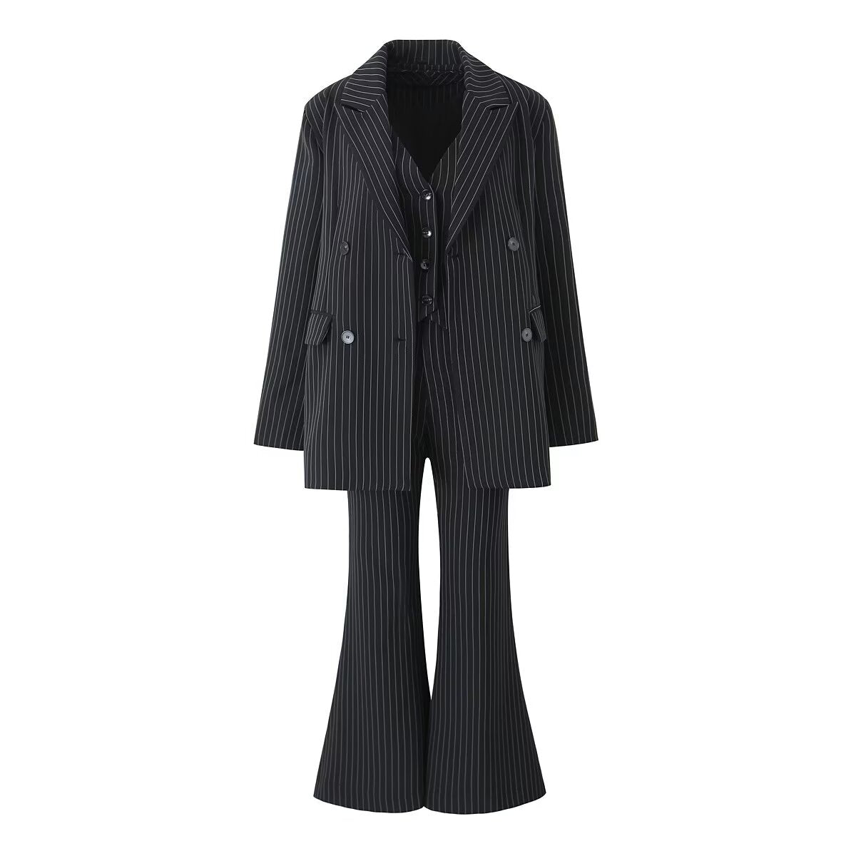 Vertical Striped Blazer Vest Suit with Bell Bottom Pants | noémi