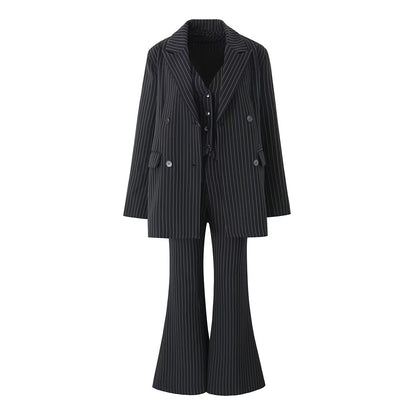 Vertical Striped Blazer Vest Suit with Bell Bottom Pants | noémi
