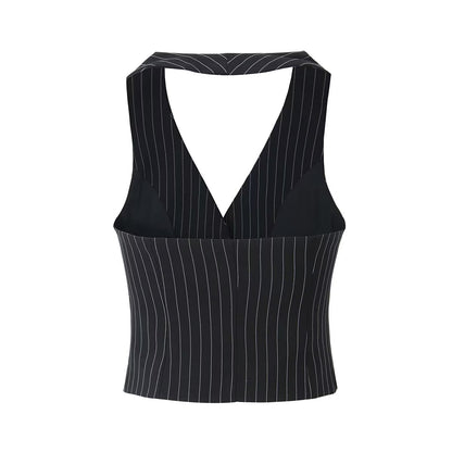 Vertical Striped Blazer Vest Suit with Bell Bottom Pants | noémi